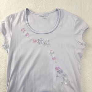 Carole Hochman Floral Embroidered Nightgown Women Size M Lavender Lounge Dress